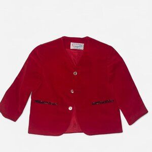 Vintage Toddler’s Red wool Imp Originals velvet blazer with plaid accents